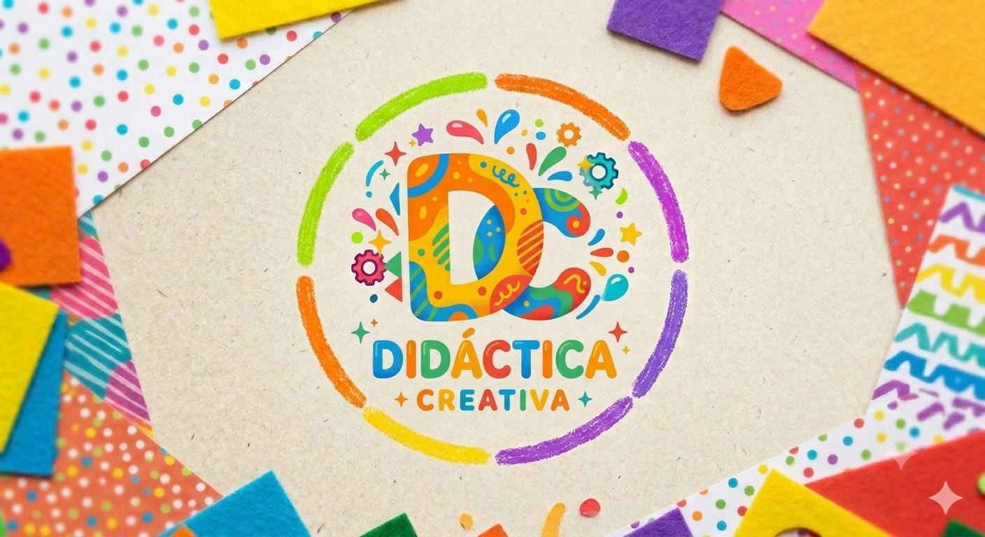Logo de Didáctica Creativa sobre papeles y goma eva de colores